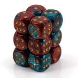 Dice 12 Gemini Red-Teal w/Gold 16mm D6 Dice Block