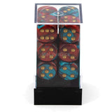 Dice 12 Gemini Red-Teal w/Gold 16mm D6 Dice Block