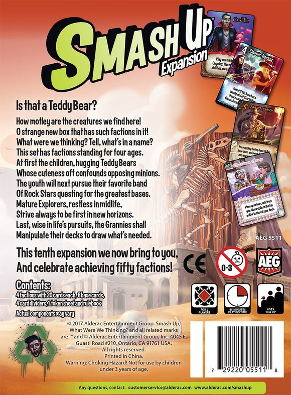 Smash Up: What Were We Thinking - Stand Alone Expansion (2 Players)  Or Combine With Other Smash Up Titles (4 Players) - Alderac Entertainment Group (AEG), Ages 14+, 2 Players, 45 Min
