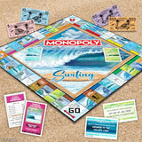 Monopoly: Surfing Waves of The World Board Game – Buy, Sell, Trade Iconic Surf Spots Like Pipeline & Superbank, 6 Custom Beach-Themed Tokens, Family Game for Beach Sports Fans & Collectors, Ages 8+