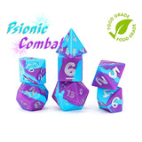 Gate Keeper Games & Dice: Anti-Stress Dice - Psionic Combat - 7pc RPG Set, Violet Purple & Cyan Blue Silicone Swirled, Role Playing Games Accessory