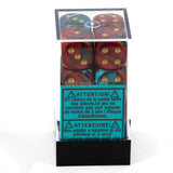 Dice 12 Gemini Red-Teal w/Gold 16mm D6 Dice Block
