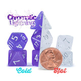 Gate Keeper Games & Dice: Mighty Tiny Dice: Chromatic Lightning - 7 pc - RPG Dice Set Thermal Color Changing, 12mm Resin, Change Color Purple to White