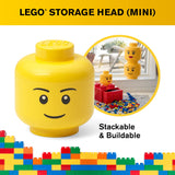 Room Copenhagen, Lego Storage Heads Stackable Storage Container - Buildable Organizational Bins for Kid’s Toys and Accessories - 4.02 x 4.02 x 4.53in - Mini, Boy, Holds 100 Bricks