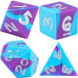 Gate Keeper Games & Dice: Anti-Stress Dice - Psionic Combat - 7pc RPG Set, Violet Purple & Cyan Blue Silicone Swirled, Role Playing Games Accessory
