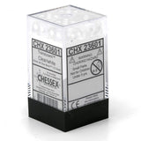 Dice 36 Clear w/white Translucent 12mm D6 Dice Block