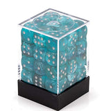 Chessex Cirrus Aqua/silver 12mm d6 Dice Block (36)