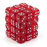 Dice 36 Red w/white Translucent 12mm D6 Dice Block