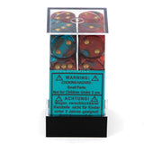 Dice 12 Gemini Red-Teal w/Gold 16mm D6 Dice Block