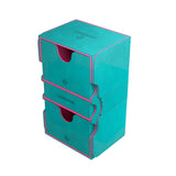 Gamegenic Stronghold 200+ XL Convertible Deck Box - Double-Sleeved Card Storage, Holds up to 200 Cards, Card Game Protector with Accessories Drawer, Nexofyber Surface, Teal/Pink Color, Made