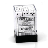 Dice 36 White w/black Opaque 12mm D6 Dice Block