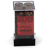 Chessex Scarab Blue Blood/gold 16mm d6 Dice Block (12 Dice)