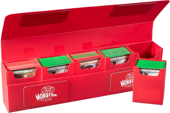 Monster Magnetic Hydra Five Deck Mega Storage Box (Red) - with 5 Removable Deck Sleeves - Compatible with Yugioh, MTG, Magic The Gathering, Pokemon & More - Great Christmas Gift