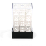 Dice 36 Clear w/white Translucent 12mm D6 Dice Block