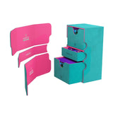 Gamegenic Stronghold 200+ XL Convertible Deck Box - Double-Sleeved Card Storage, Holds up to 200 Cards, Card Game Protector with Accessories Drawer, Nexofyber Surface, Teal/Pink Color, Made