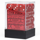 Dice 36 Red w/white Opaque 12mm D6 Dice Block