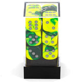 Chessex Gemini Green-Yellow/Silver 16mm D6 Dice Block Set of 12