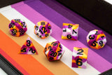 FanRoll/Metallic Dice Games Rubber Dice Poly Set - Lesbian Flag w/Black (7) New