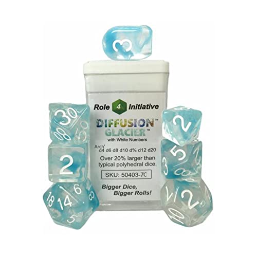 Role 4 Initiative R4I50403-7C Polyhedral Diffusion Dice, Glacier & White - Set of 7