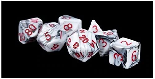 Metallic Dice Games LIC1031 16 mm Marble with Red Numbers Acrylic Dice Games - Set of 7