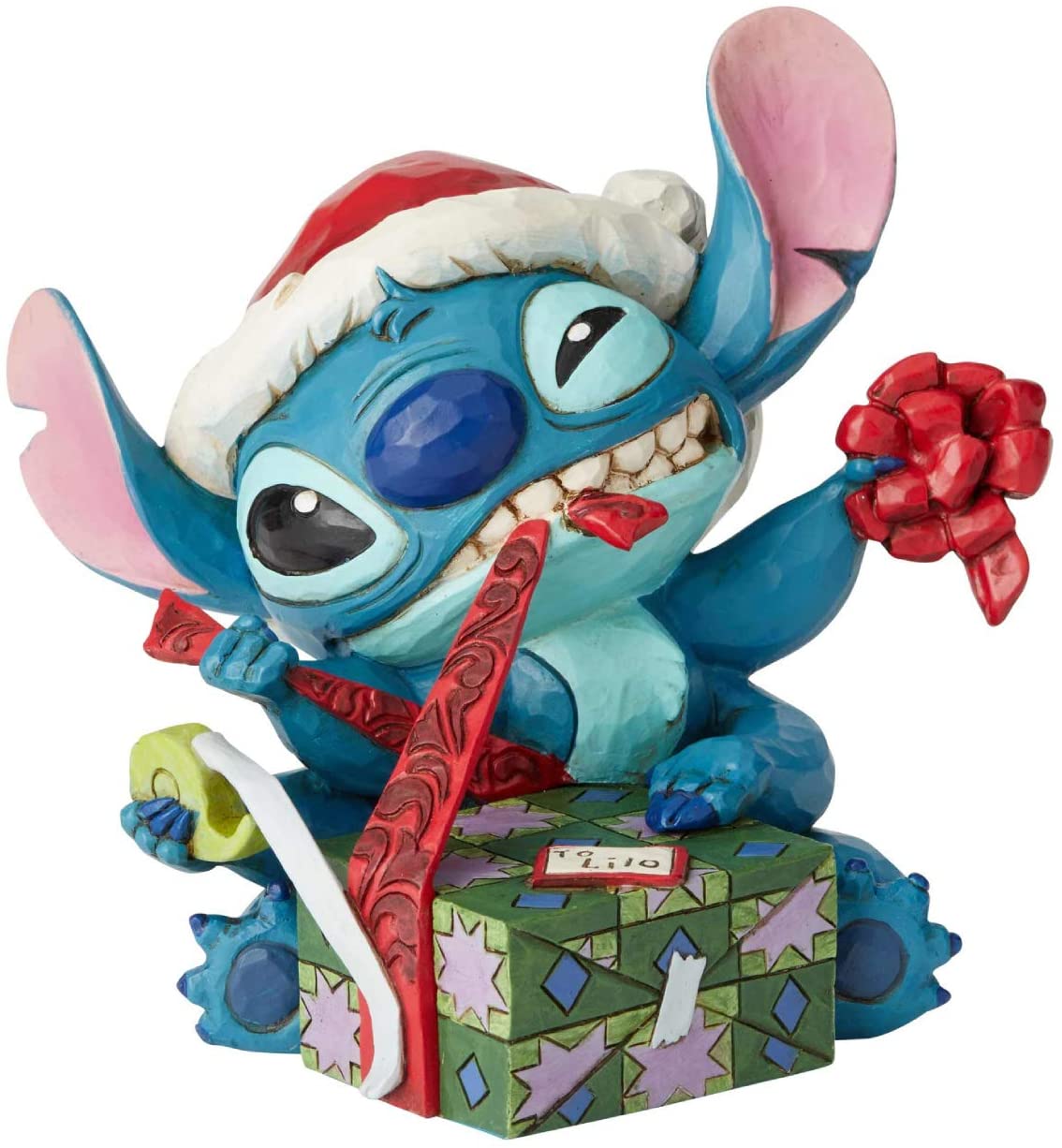 Disney Traditions Santa Stitch Wrapping Present Statue