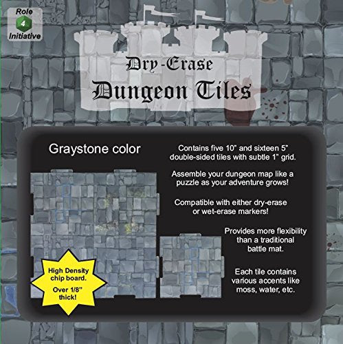 Dry Erase Dungeon Tiles: Graystone - Combo Pack of 5 10" and 16 5" Squares