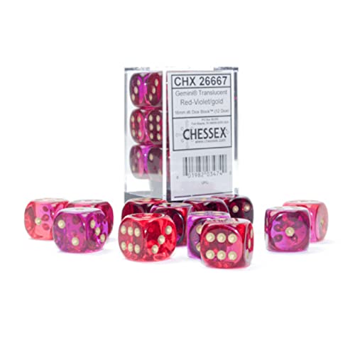 Chessex Gemini Translucent Red-Violet/gold 16mm d6 Dice Block