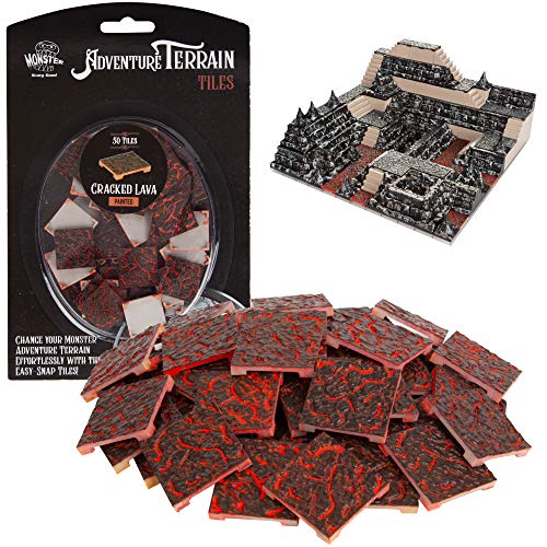Monster Adventure Terrain- 50pc Cracked Lava Tile Expansion Pack- Hand-Painted 1x1” Tile Set- Easy Snap Creates Amazing Tabletop Terrain in Minute- Customize Your D&D and Pathfinder Dungeons Your Way