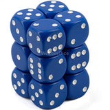 Chessex Dice d6: Opaque Blue / White - Set of 12